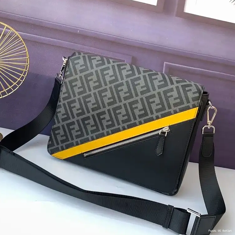 Cheap HOT Large In FF Motif Fendi Black Messenger Fabric Bag 0626